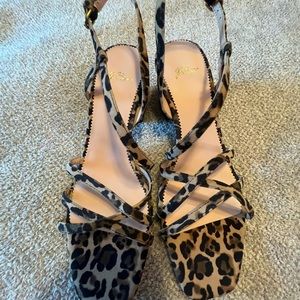 J Crew leopard block heeled sandals